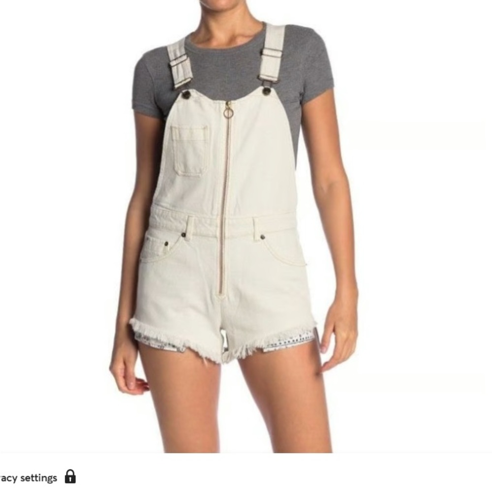 Free People Cream Denim Overalls